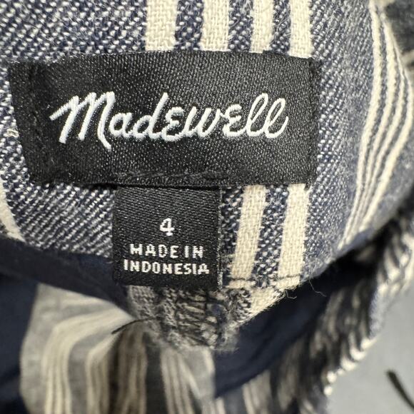 Madewell Paperbag Pants Womens 4 Blue Linen Cotton Stripe Belted Coastal Crop - Picture 5 of 10